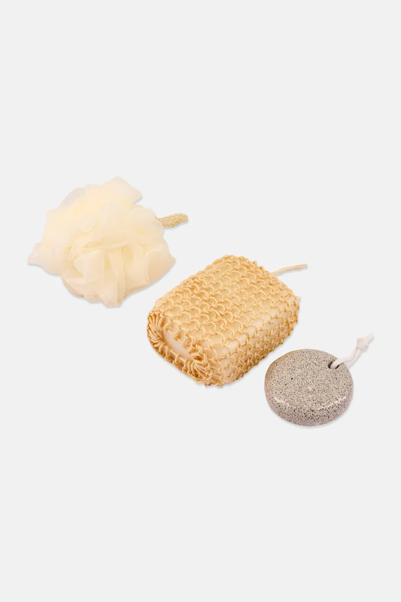 موي موتشو Haoda Touching Tour 3 Pieces Bathing Sponge Set, Beige